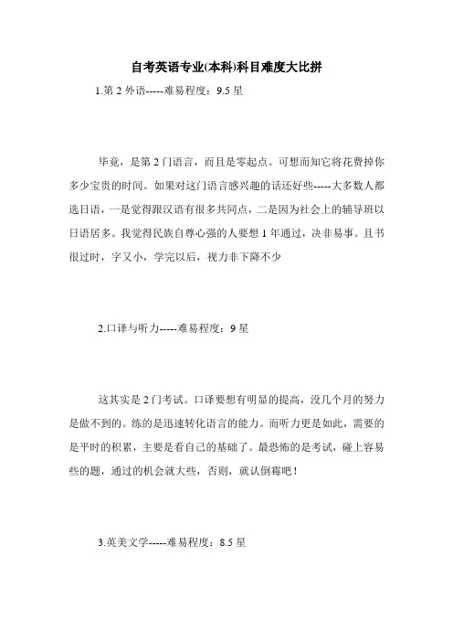 自考英语专业(本科)科目难度大比拼