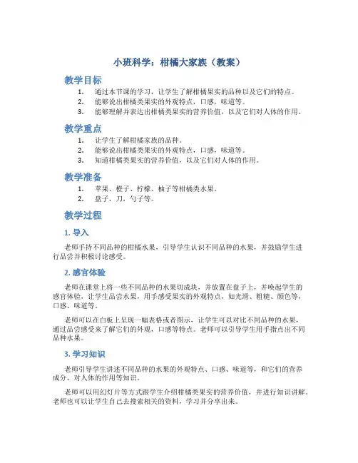 小班科学：柑橘大家族(教案)
