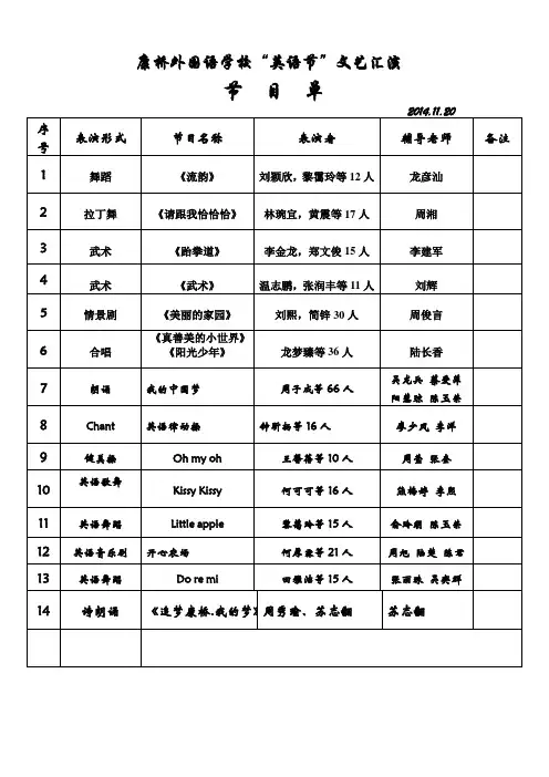 英语节文艺汇演节目单