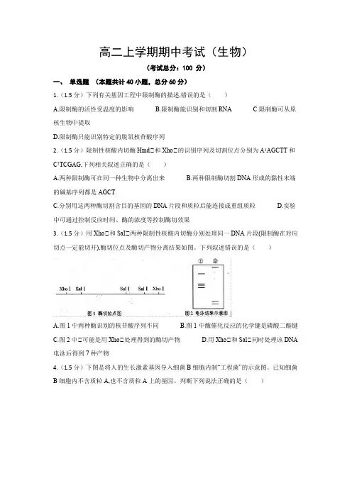高二上学期期中考试(生物)试卷含答案