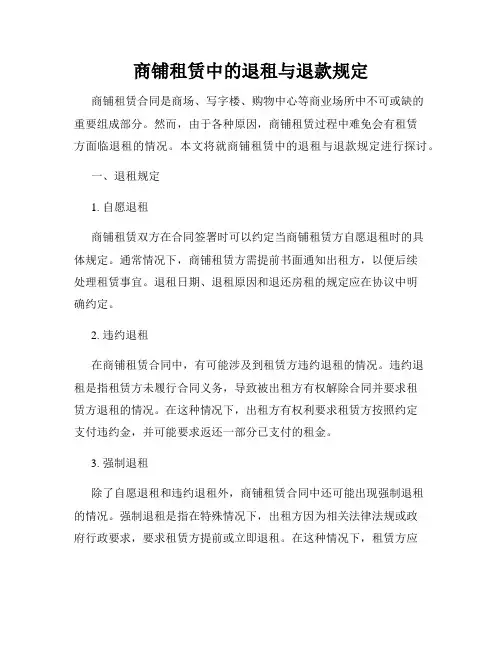 商铺租赁中的退租与退款规定