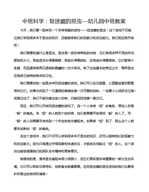 中班科学：捉迷藏的昆虫—幼儿园中班教案