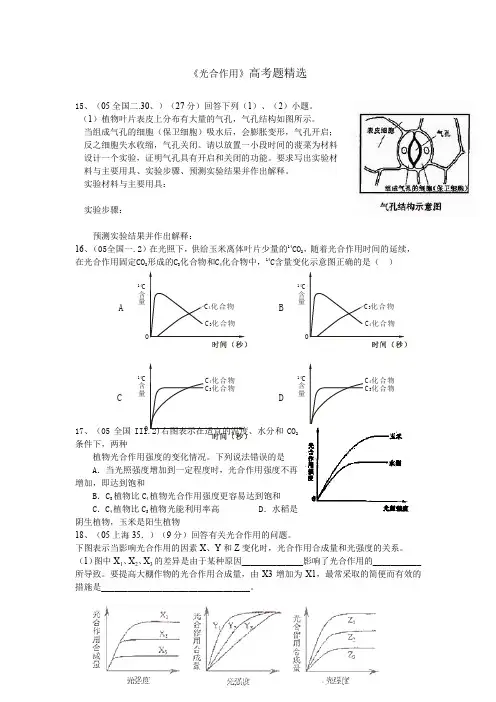 高三生物光合作用高考题精选