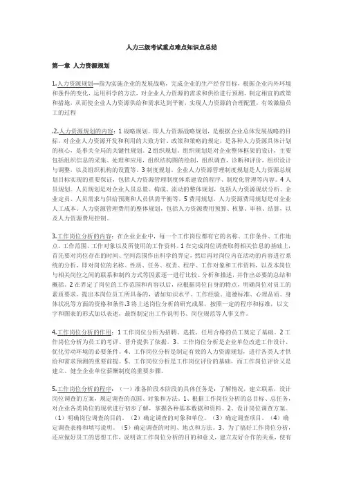 人力三级考试重点难点知识点总结