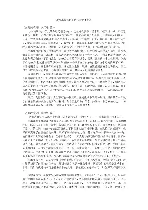 读苦儿流浪记有感(精选6篇)