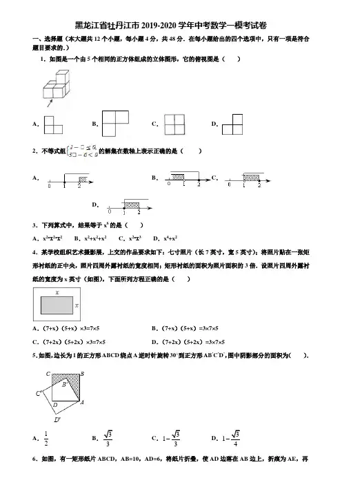 黑龙江省牡丹江市2019-2020学年中考数学一模考试卷含解析