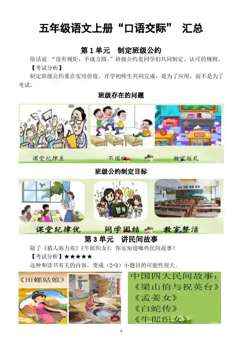 五年级上册“口语交际”-汇总及范文示例