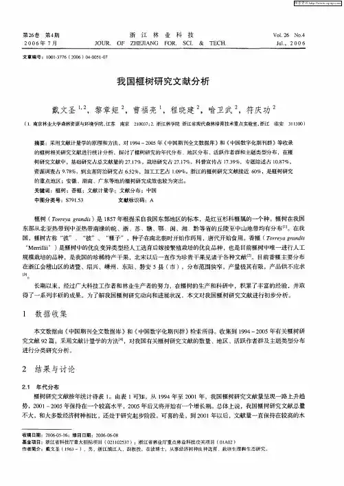 我国榧树研究文献分析
