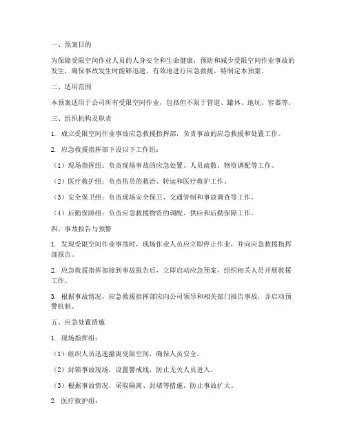 受限空间作业事故紧急预案