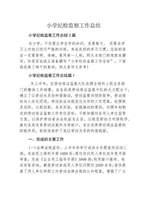 小学纪检监察工作总结