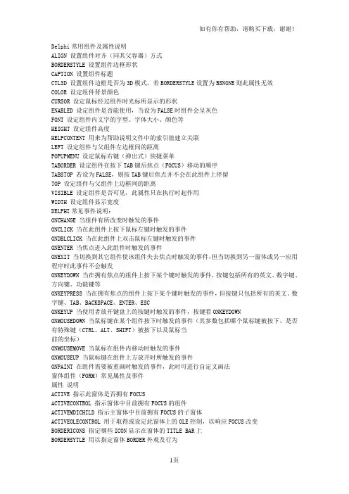 Delphi常用组件和属性说明