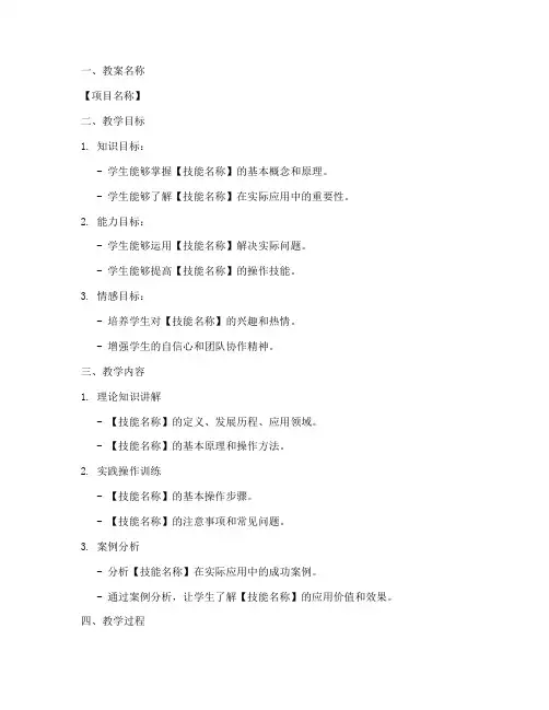 技能训练项目教案模板及范文