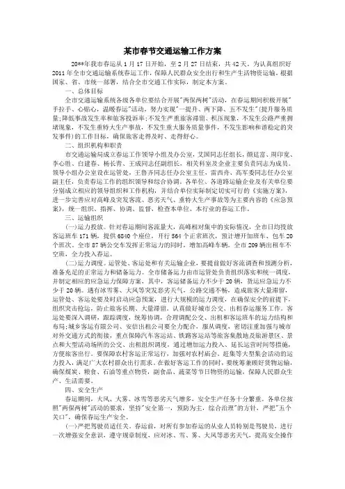 某市春节交通运输工作方案