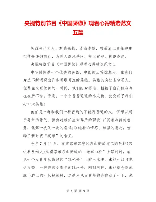 央视特别节目《中国骄傲》观看心得精选范文五篇