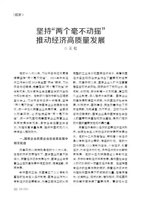 坚持“两个毫不动摇”_推动经济高质量发展