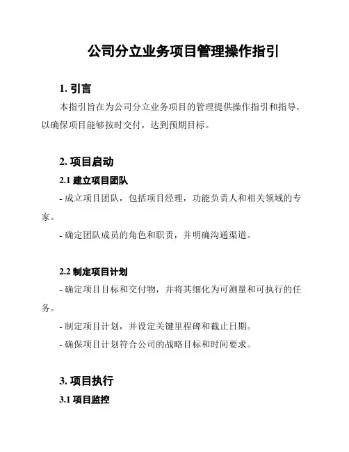 公司分立业务项目管理操作指引
