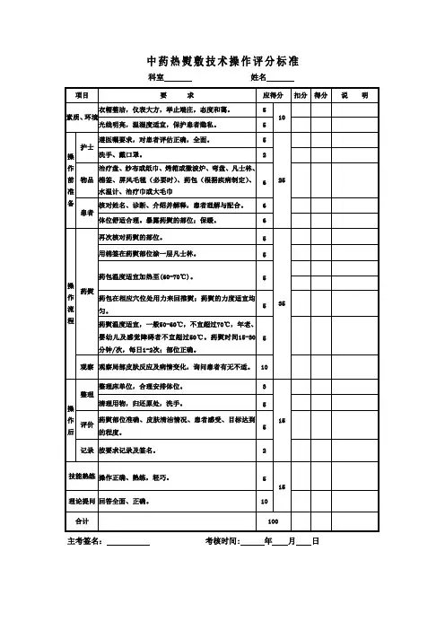 中药热熨敷中医护理技术操作评分标准