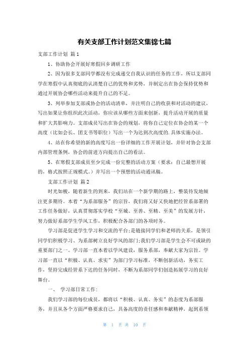 有关支部工作计划范文集锦七篇