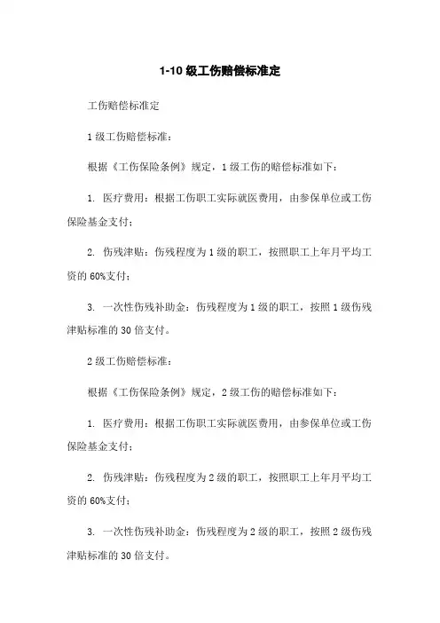 1-10级工伤赔偿标准定