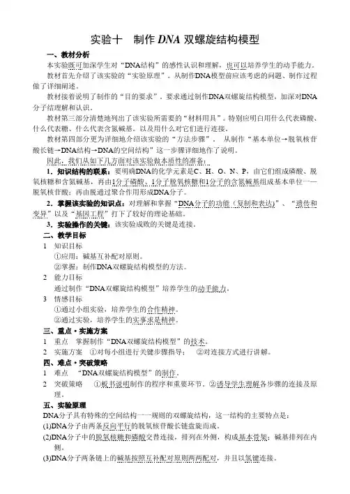 高二生物制作dna双螺旋结构模型