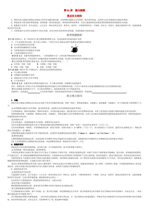 初中科学二轮中考专题精讲：第31讲 能与能源