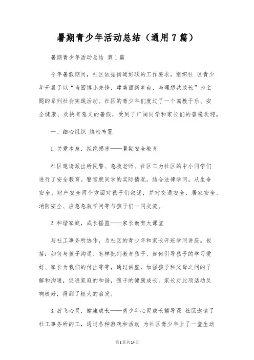 暑期青少年活动总结(通用7篇)