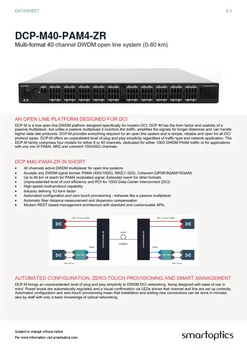 智能光通DCP-M40-PAM4-ZR多格式40通道DWDM开线系统用户数据手册说明书