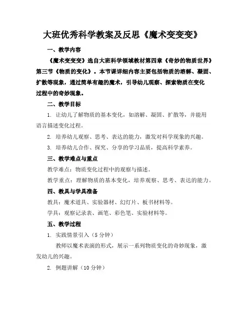 大班优秀科学教案及反思《魔术变变变》