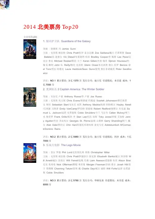 2014北美票房排行