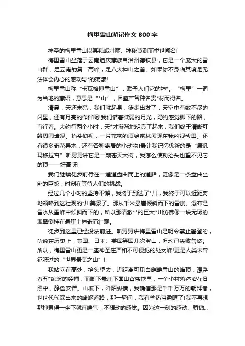 梅里雪山游记作文800字