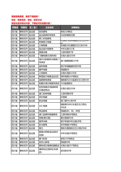 新版四川省攀枝花市盐边县家用电器企业公司商家户名录单联系方式地址大全42家