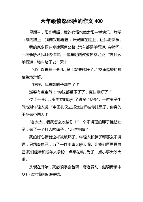 六年级愤怒体验的作文400