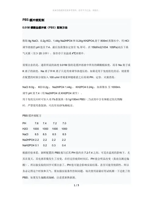 PBS缓冲液配制