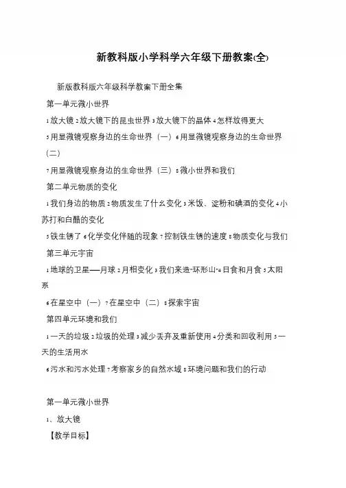 新教科版小学科学六年级下册教案(全)