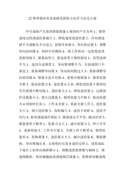 22种带锯床常见故障及排除方法学习永无止境
