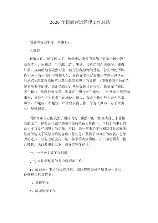 2020年招商运营经理工作总结