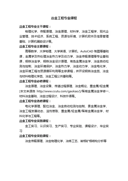 冶金工程专业课程
