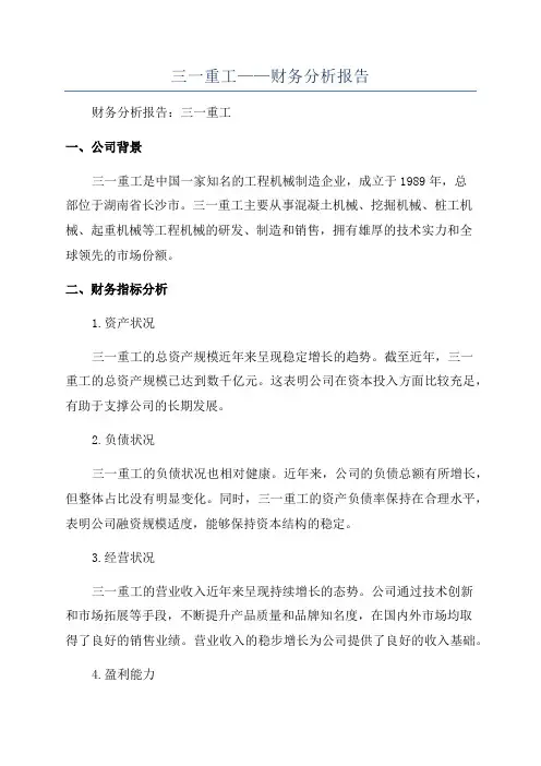三一重工——财务分析报告