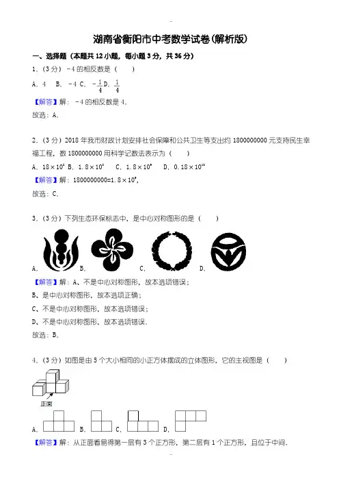 2020届中考复习衡阳市中考数学模拟试题(有配套答案)(Word版)