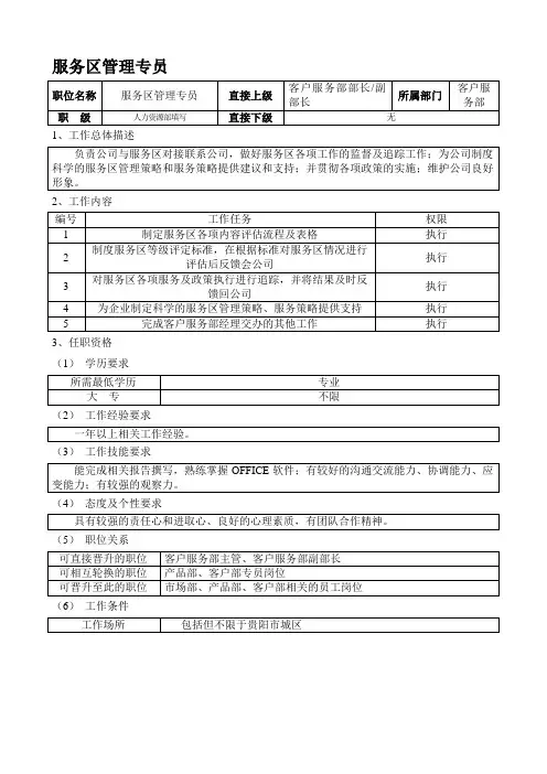 服务区管理专员岗位职责