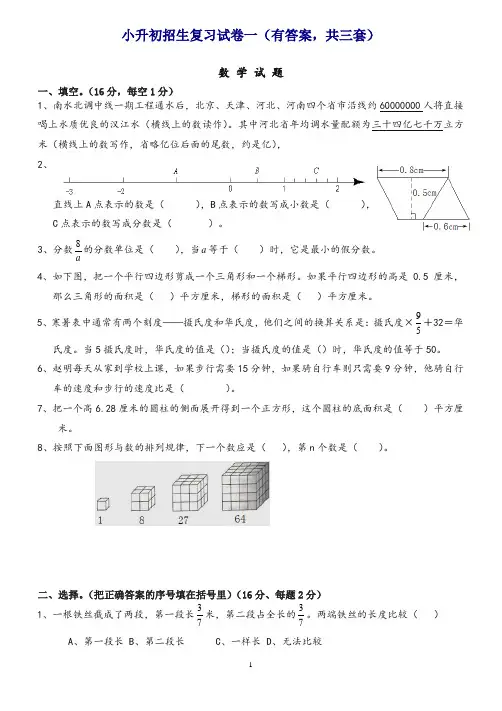 (精选)2019小升初考试数学试题及答案解析[共3套]