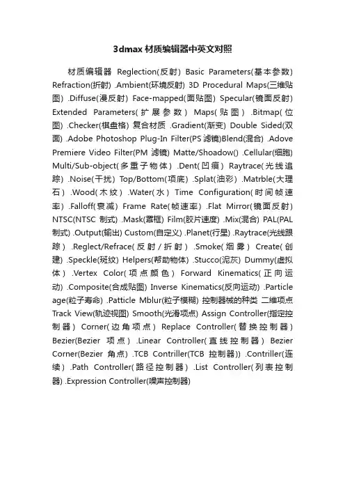 3dmax材质编辑器中英文对照