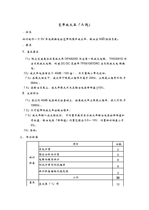 全国大学生电子设计竞赛TI杯模拟电子系统专题邀请赛试题