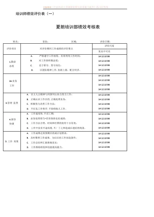 培训部绩效考核表