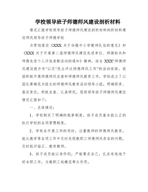 学校领导班子师德师风建设剖析材料