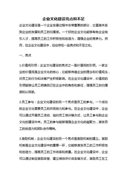 企业文化建设亮点和不足