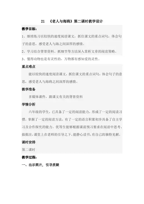 人教版小学语文六年级上册《 21 老人与海鸥》 优质课导学案_0