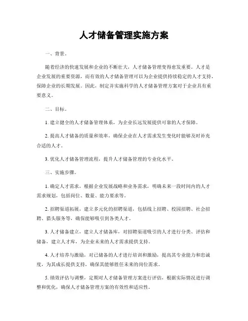 人才储备管理实施方案