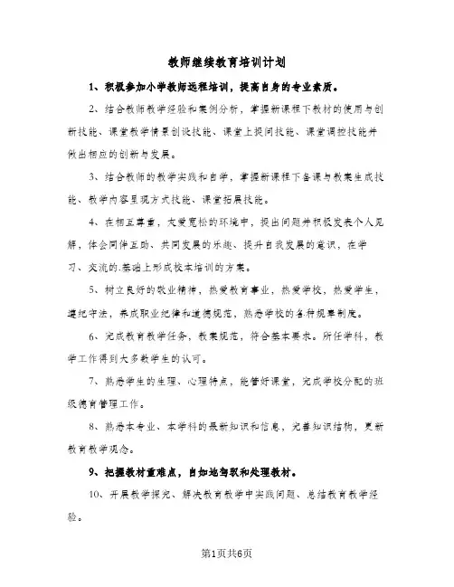 2024年教师继续教育培训计划（四篇）