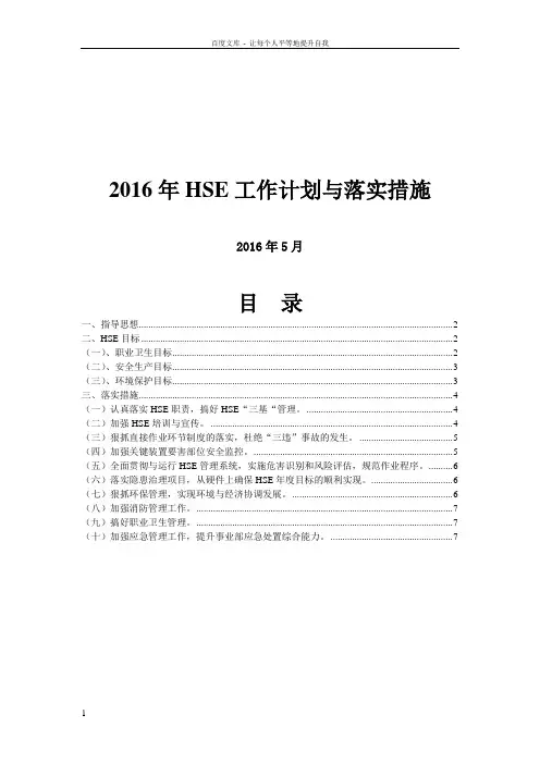 2016年HSE工作计划